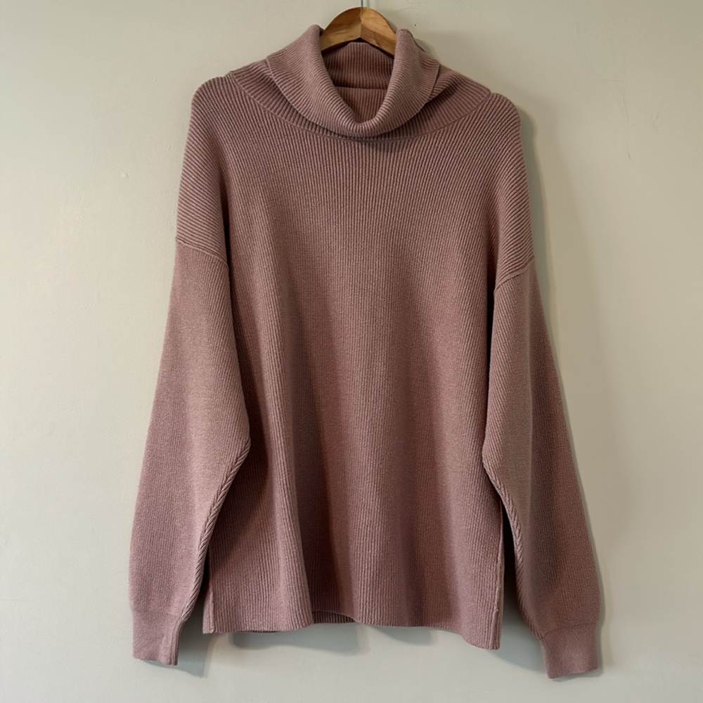 Free People Softly Structured Knit Tunic Dusty Mauve Medium Slouchy Turtleneck